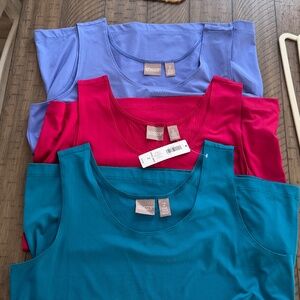 Chico's Tank Top Bundle of 3 - Size 2 (Large) - Round Neck (Blue, Teal, Fuschia)
